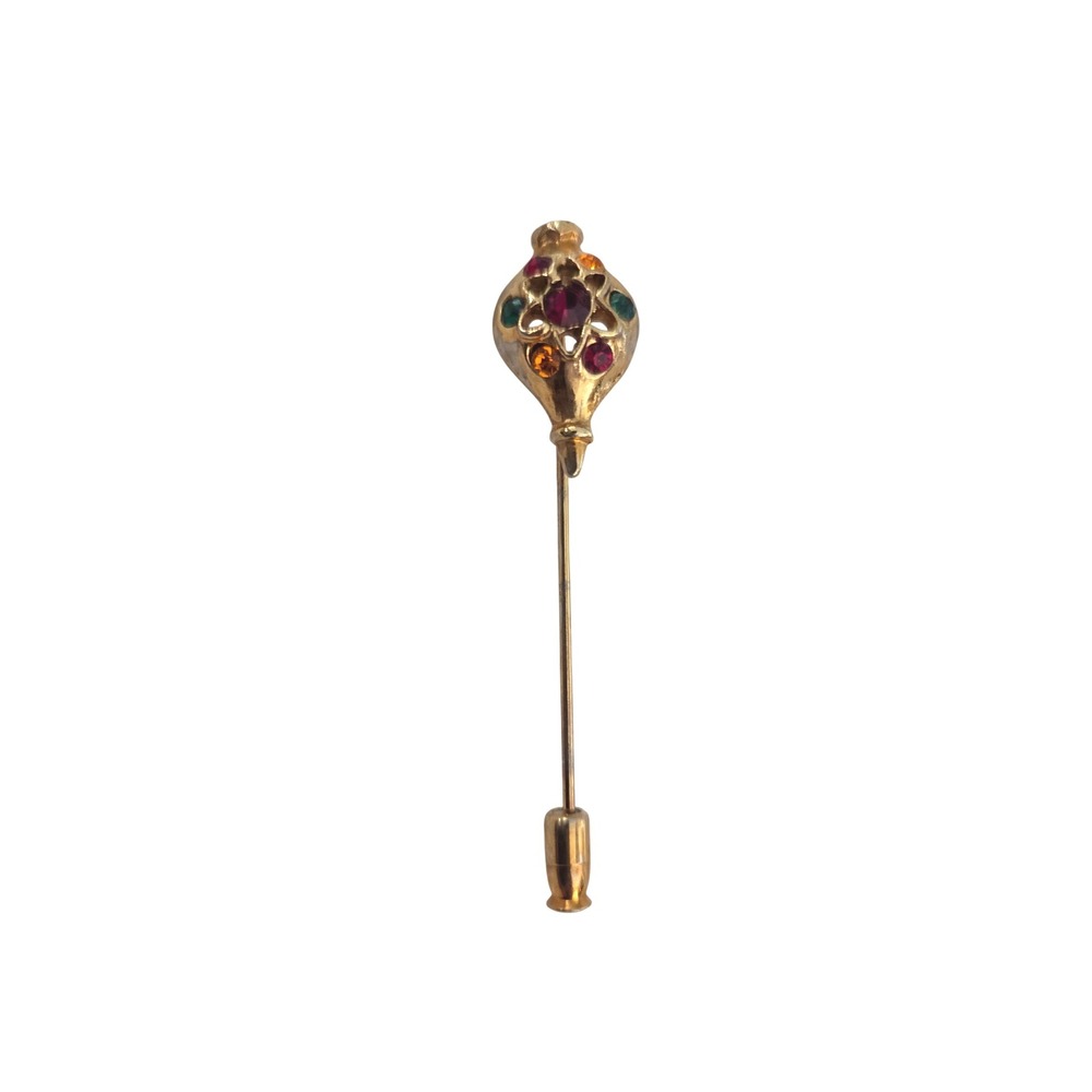 Vintage Gold Tone Stick Pin Brooch Gemstone Embellished Decorative Pin‎